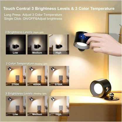 Touch & Remote Control Indoor Wireless Rechargeable Wall Lamp