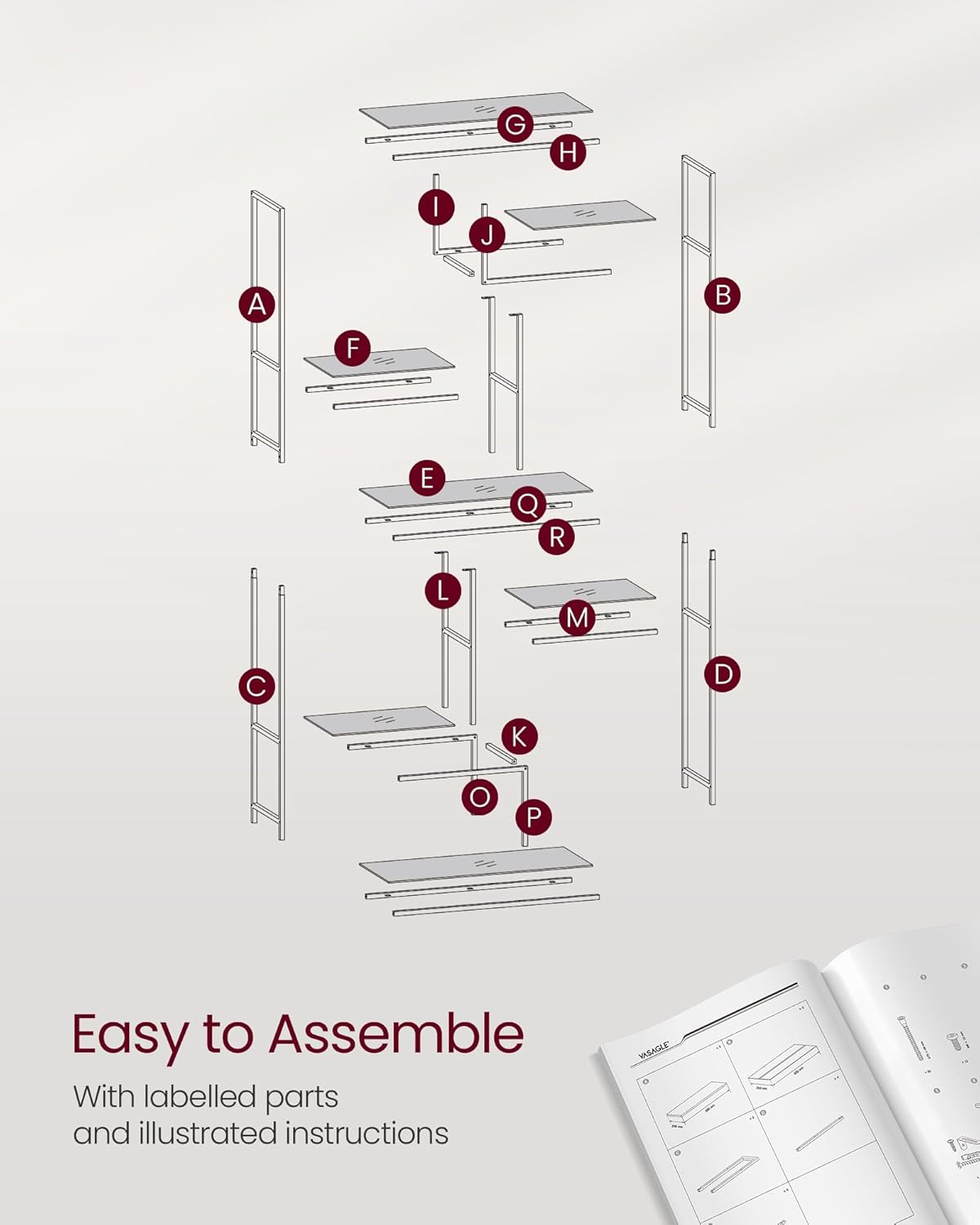 VASAGLE Bookshelf, 6-Tier