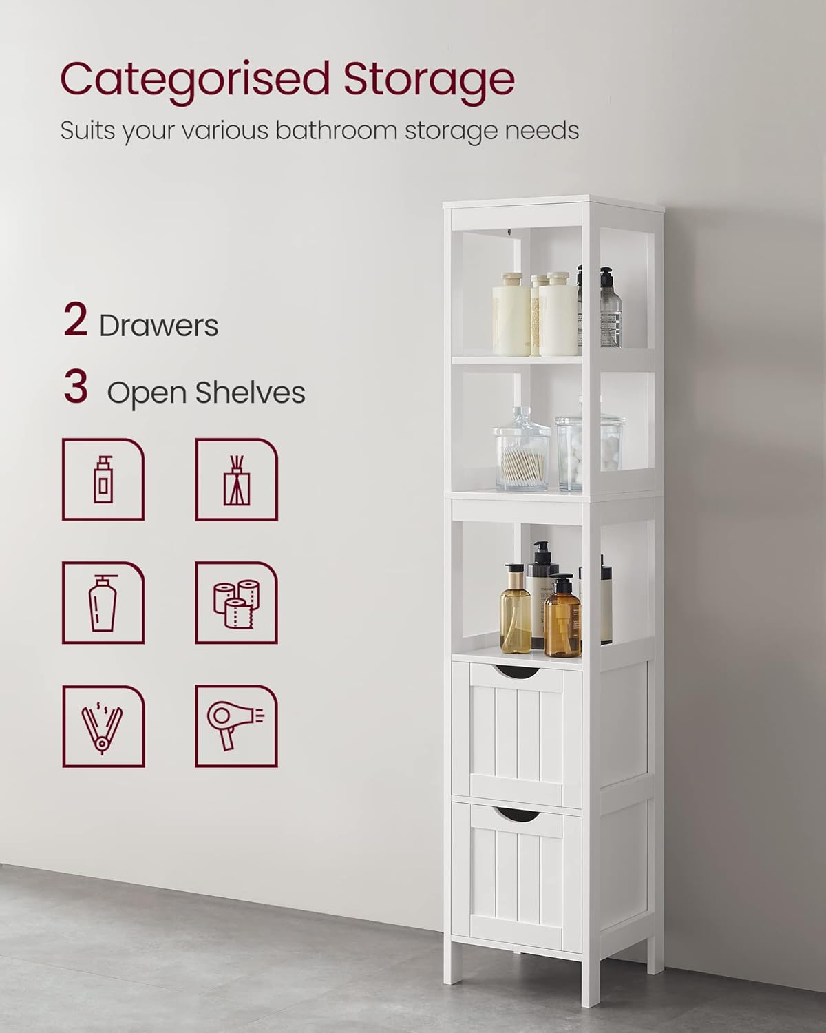 VASAGLE Bathroom Floor Cabinet (BBC66WT)
