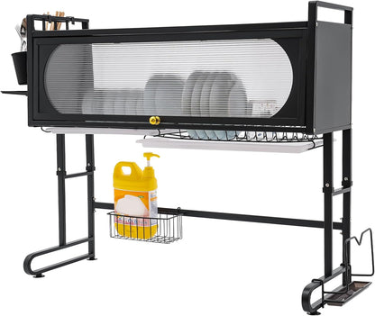 Over Sink Dish Drying Rack with Flip-Type Cabinet Door