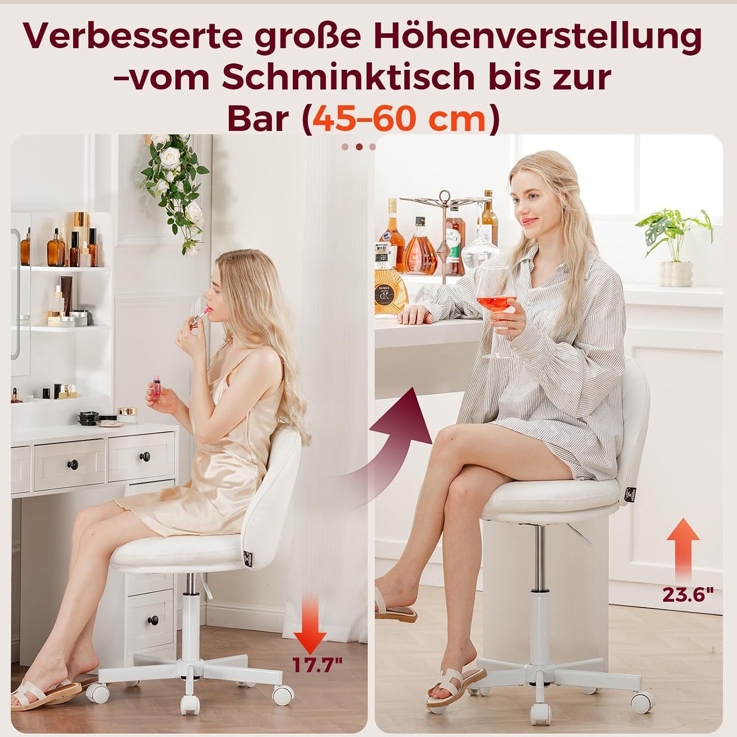 COMHOMA Desk Vanity Chair with Wheels (EU-CH710-WHITE-PU)