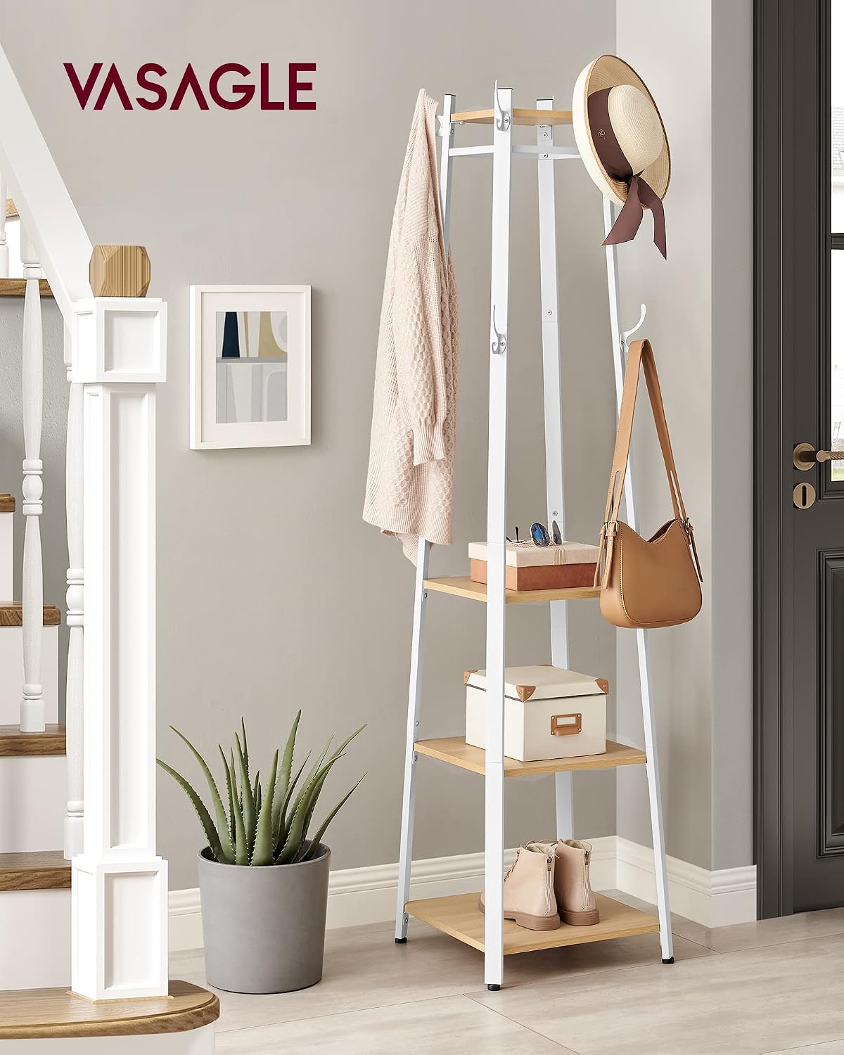 VASAGLE Coat Stand, Coat Rack with 8 Double Coat Hooks (LCR080W09)