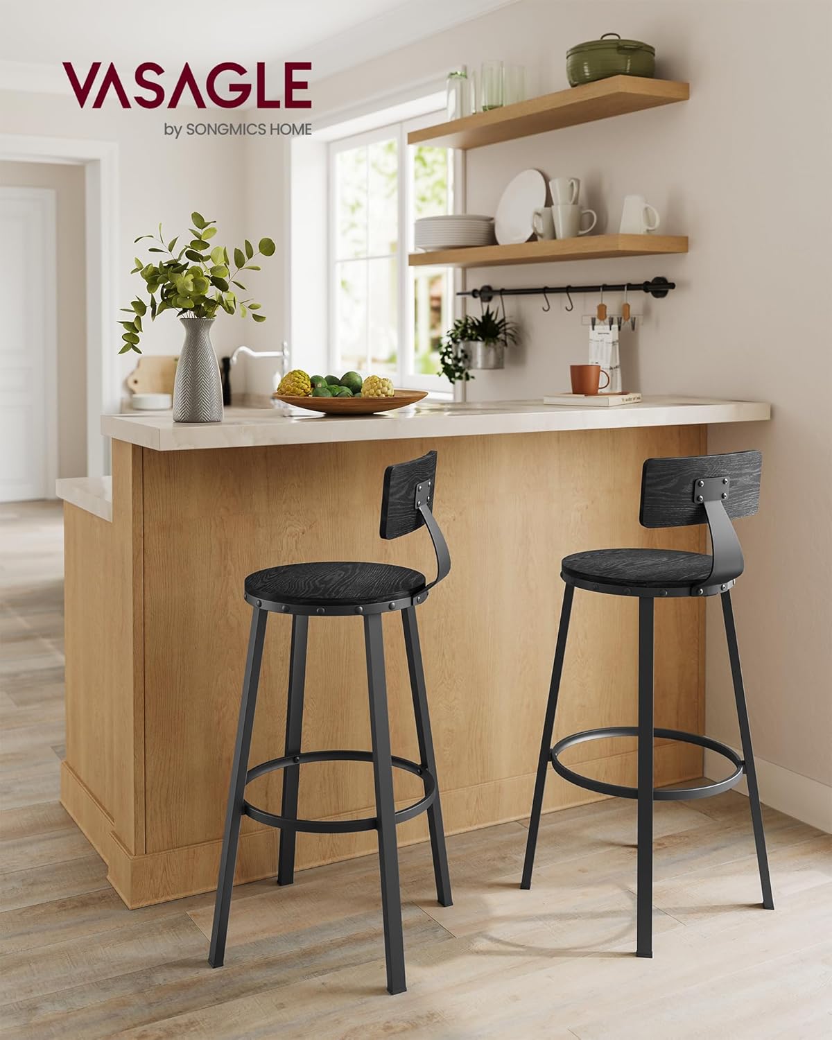 VASAGLE Bar Stools Set of 2 ULBC026B56