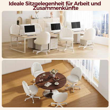 COMHOMA Desk Vanity Chair with Wheels (EU-CH710-WHITE-PU)