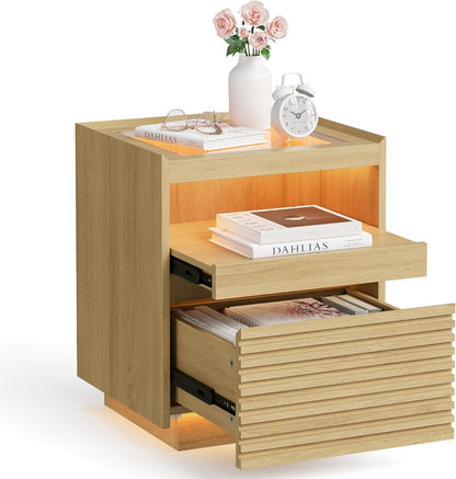 VASAGLE Bedside Table with LED