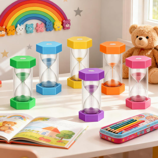 Set of 6 Colorful Glass Sand Hourglass Timer