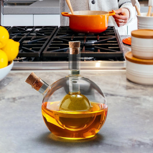 Glass Oil & Vinegar Dispenser with Dual Pouring Spouts