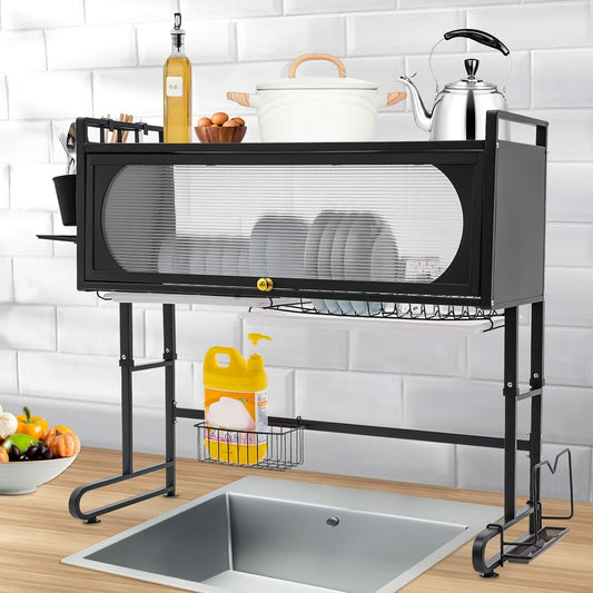 Over Sink Dish Drying Rack with Flip-Type Cabinet Door