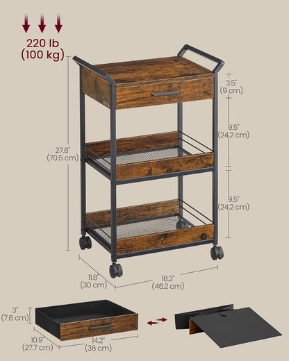 VASAGLE  3-Tier Cart with Table Top