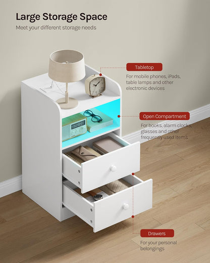WOLTU Bedside Table with Charging Station & LED Lights