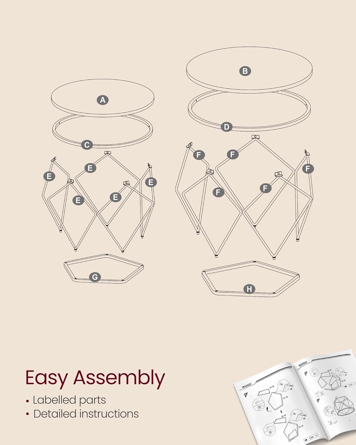 VASAGLE Set of 2 Coffee Table LET040K41