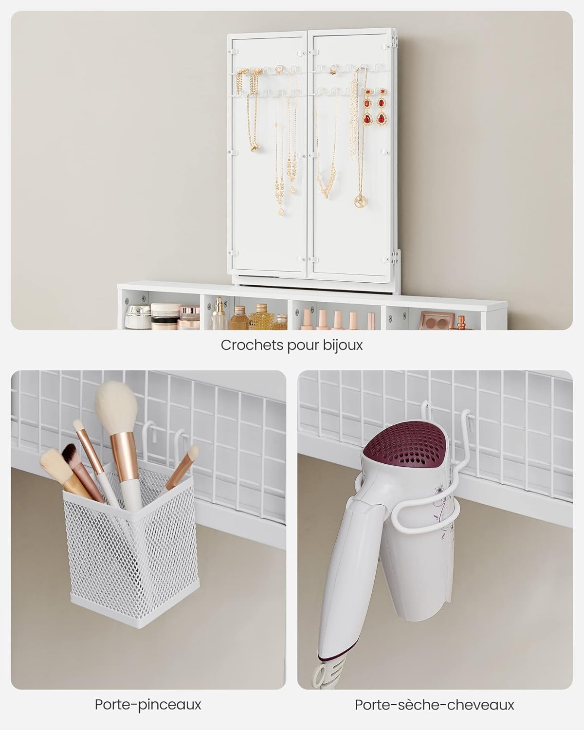 VASAGLE Dressing Table with Padded Stool RVT004W14V1