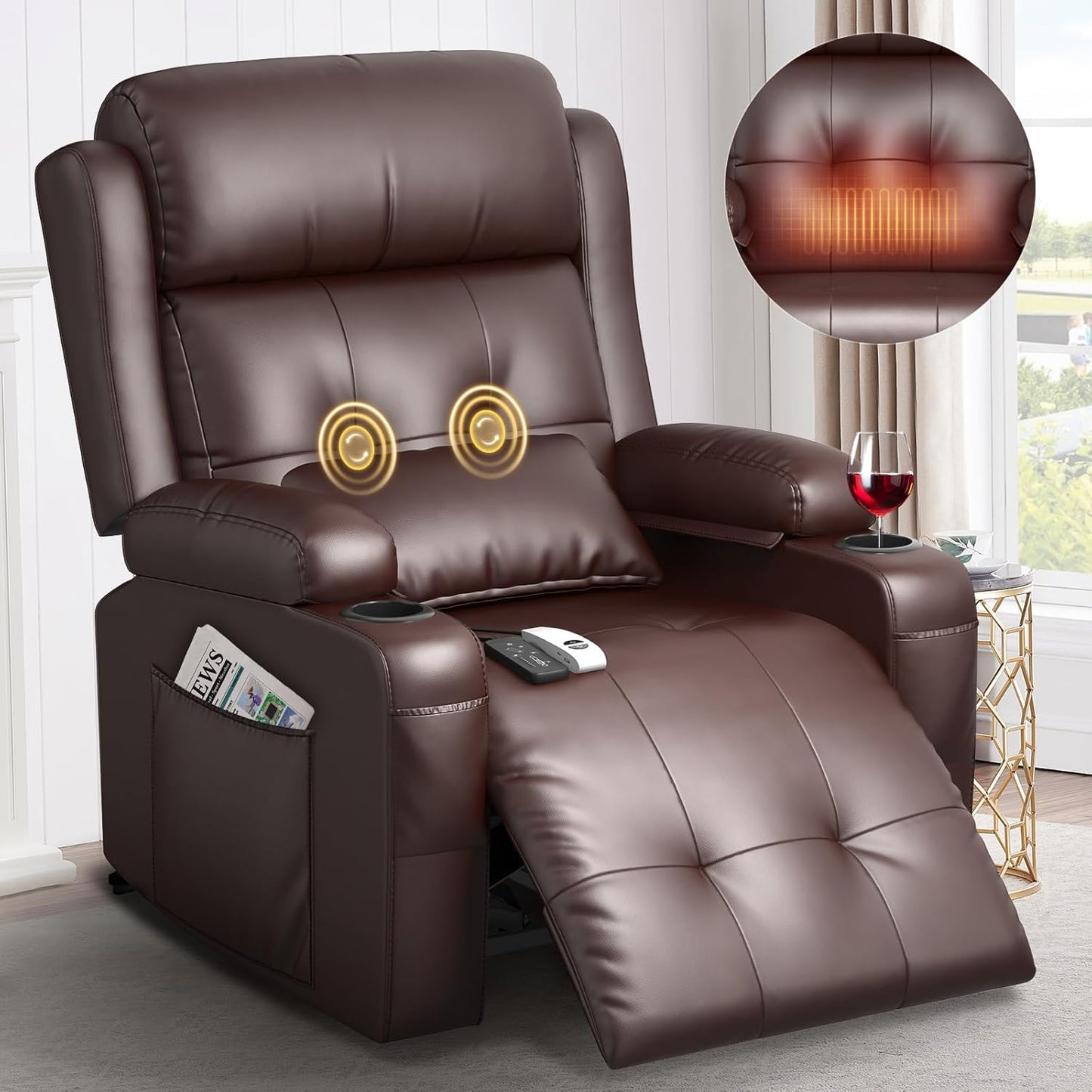 Electric Power Recliner Chair with Heat and Back Massage