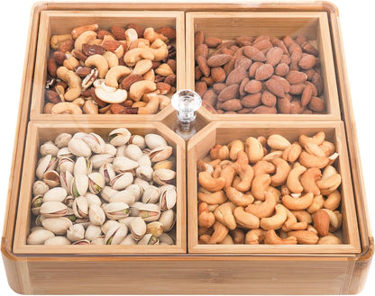 Bamboo Snack Serving Tray with Transparent Lid