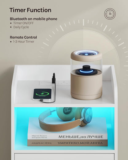 WOLTU Bedside Table with Charging Station & LED Lights