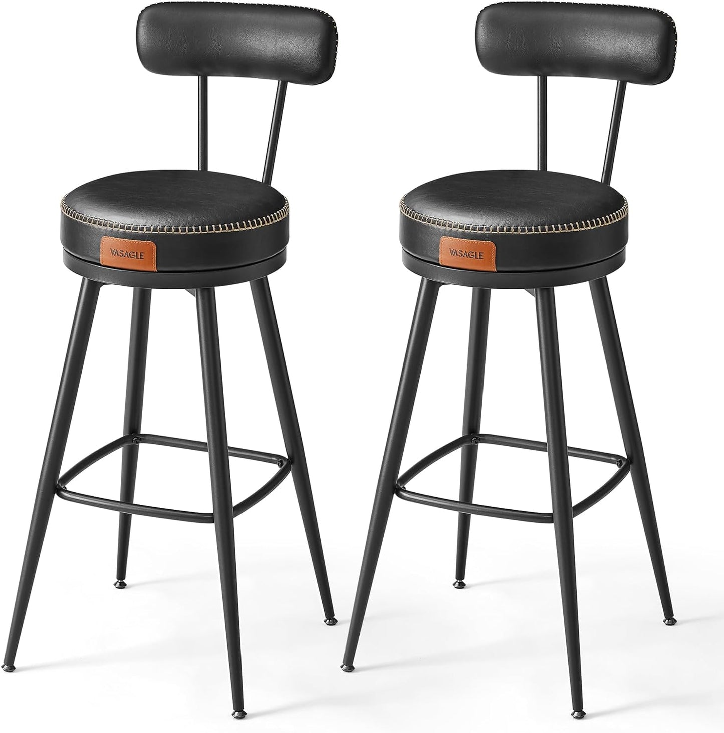 VASAGLE Set of 2 Black Swivel Bar Stool