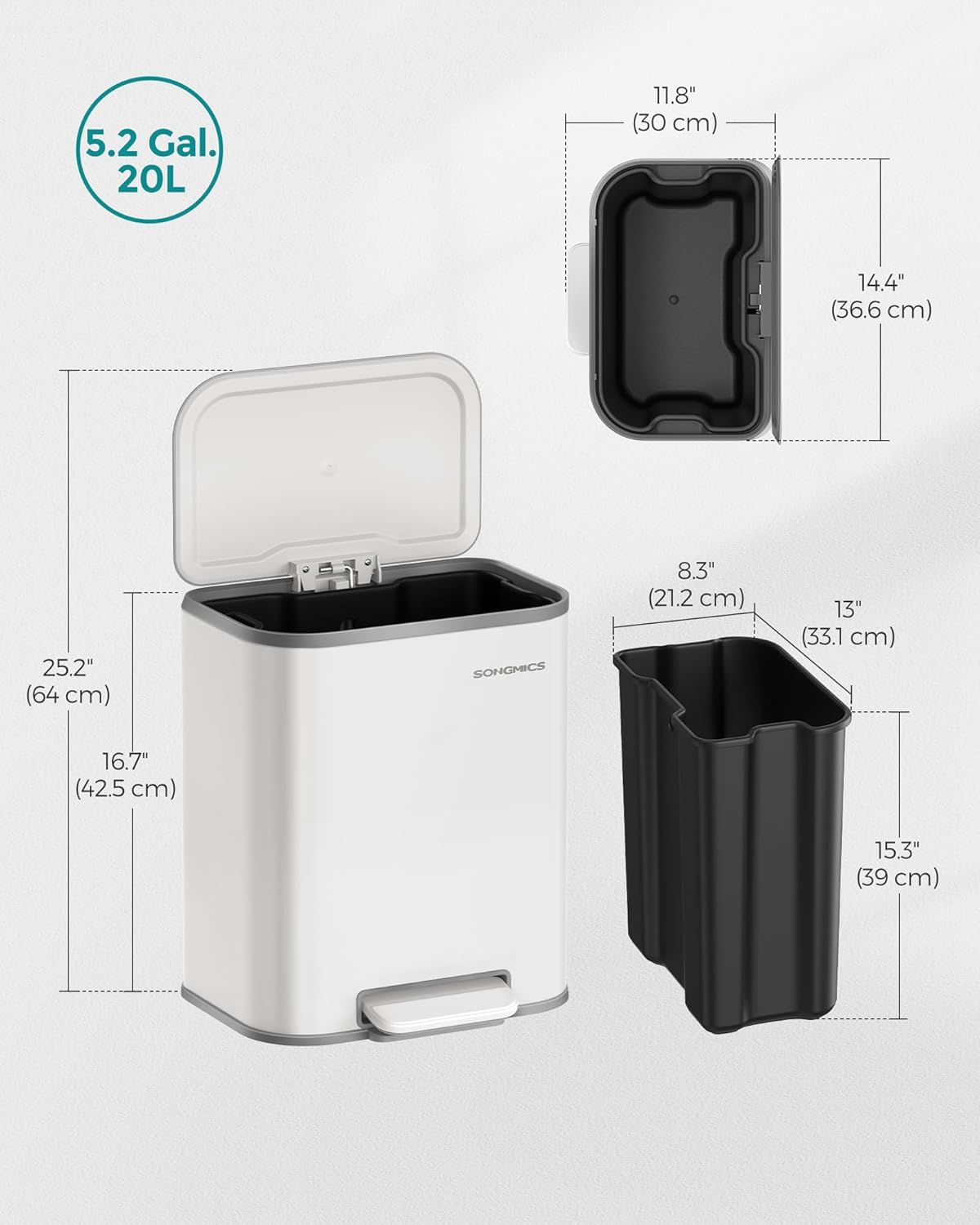 SONGMICS Kitchen Bin LTB542W02