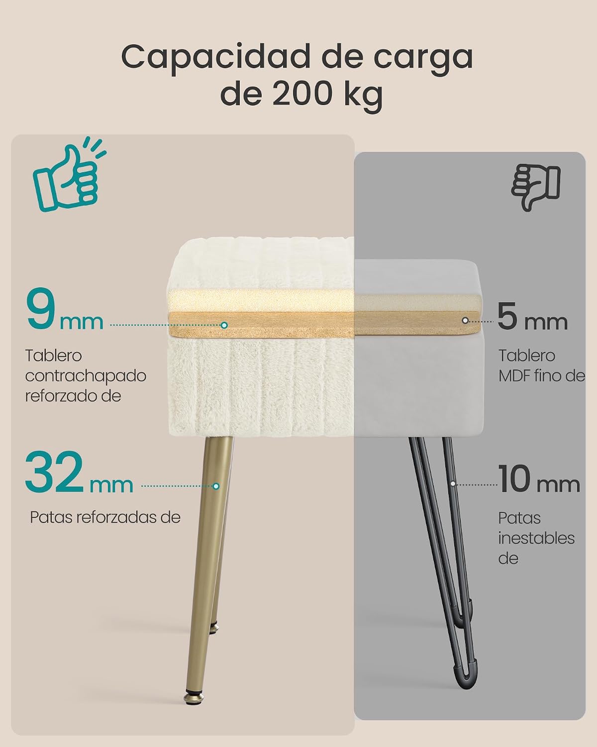 SONGMICS Vanity Stool Makeup Bench with Space (LOM505WZ02)