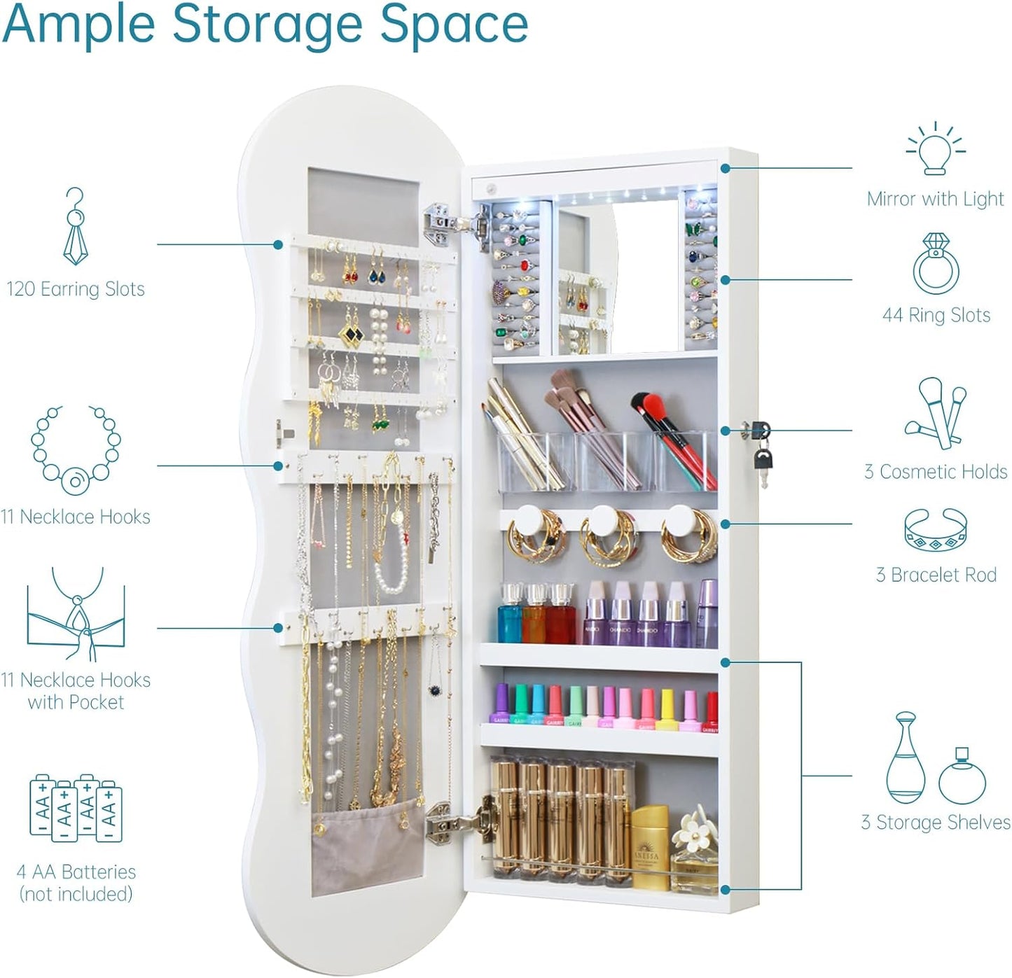 LED Jewelry Armoire Cabinet – Wall or Door Mounted