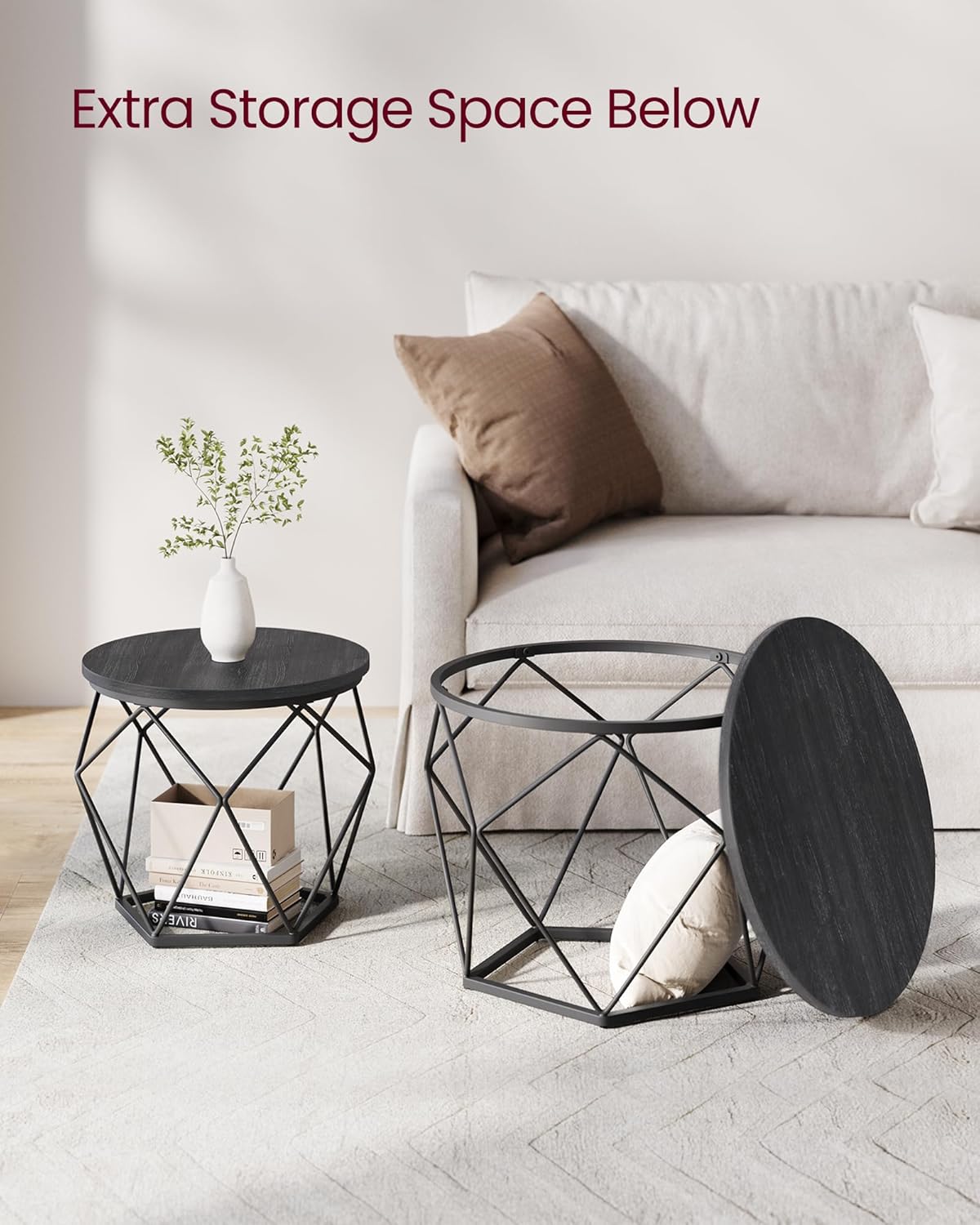 VASAGLE Round Coffee Table, Set of 2 (LET040BA01)