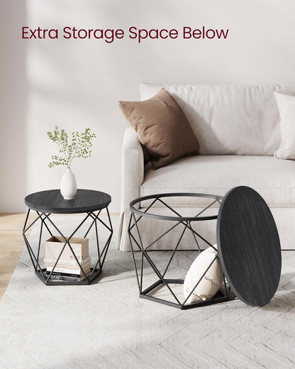 VASAGLE Round Coffee Table, Set of 2 (LET040BA01)