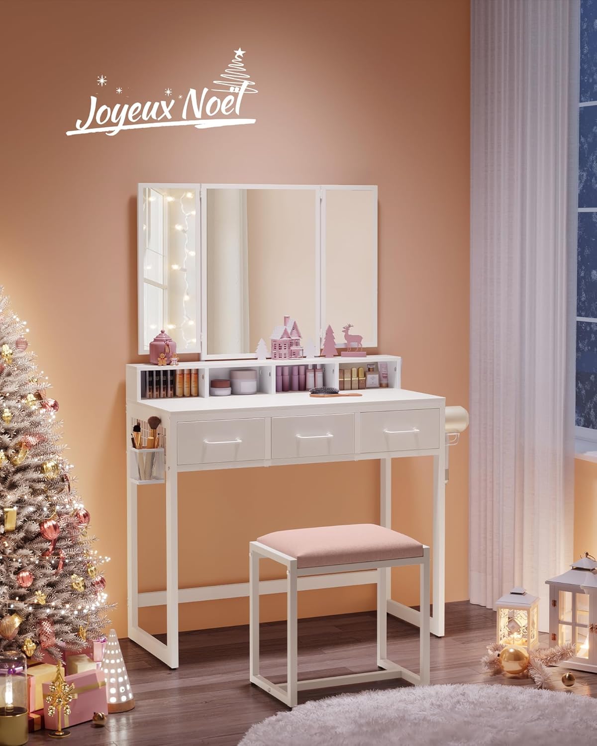 VASAGLE Dressing Table with Padded Stool RVT004W14V1