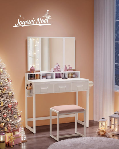 VASAGLE Dressing Table with Padded Stool RVT004W14V1