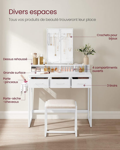 VASAGLE Dressing Table with Padded Stool RVT004W14V1