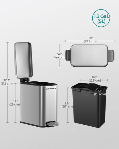 SONGMICS Bathroom Trash Can LTB560E05