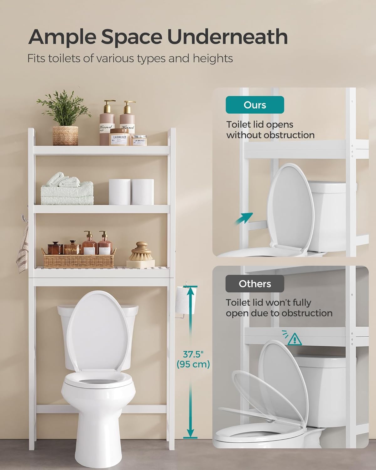 SONGMICS Over The Toilet Storage Organize BTS01WT