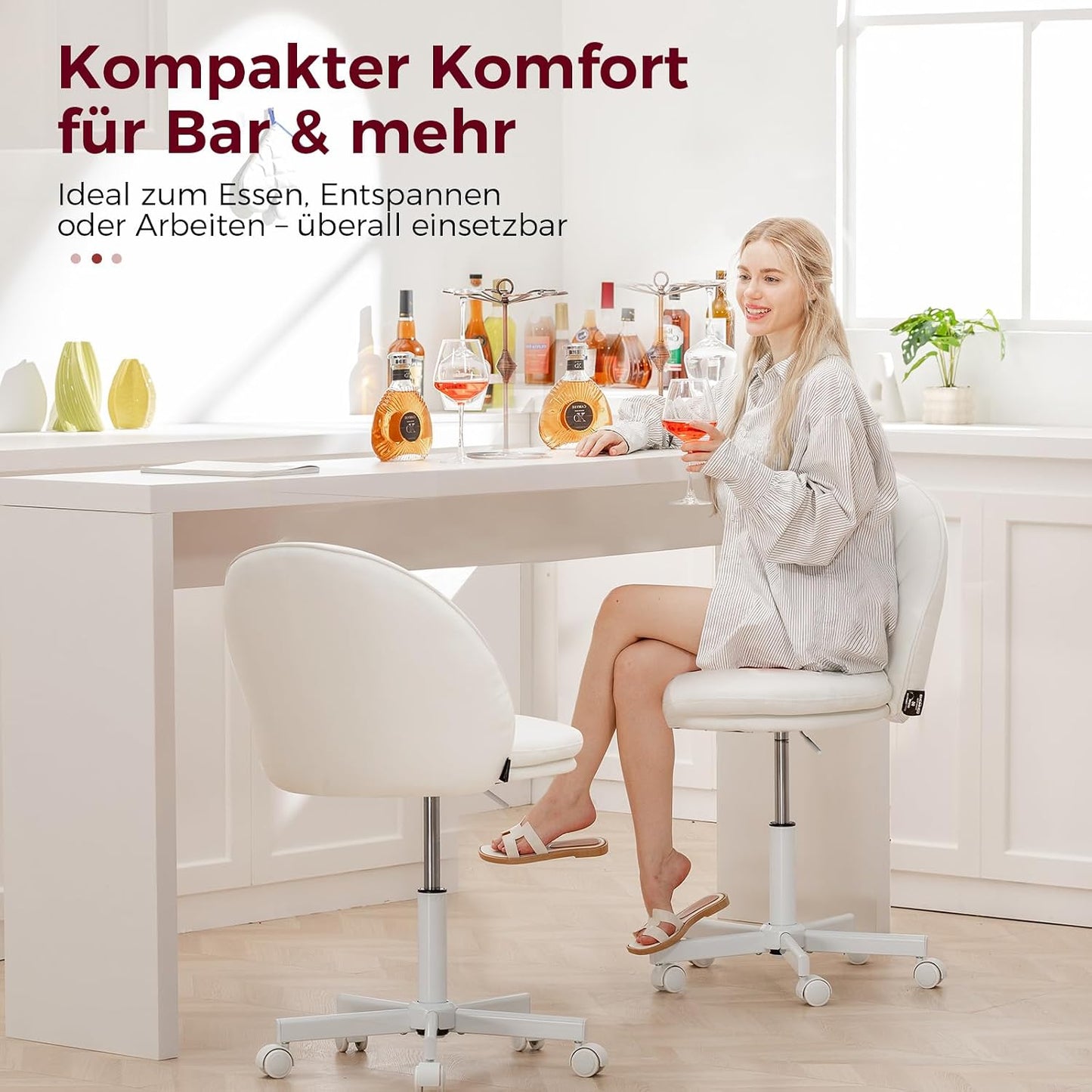 COMHOMA Desk Vanity Chair with Wheels (EU-CH710-WHITE-PU)