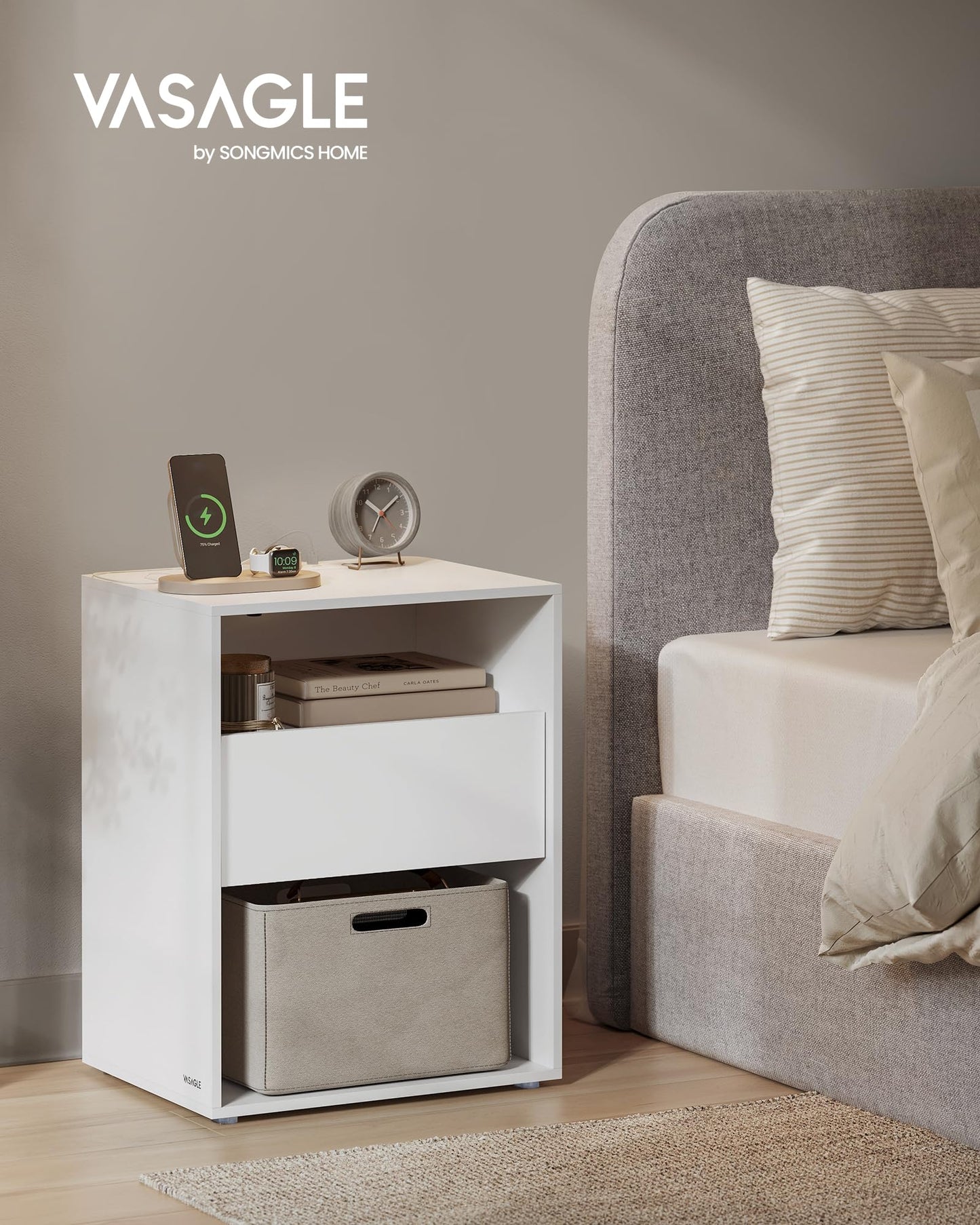 VASAGLE Snapsemble Bedside Table with 1 Drawer (LET777W04)
