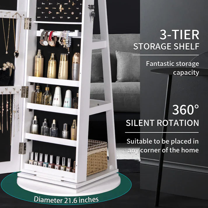 360° Mirror Jewelry Armoire with LED Lights