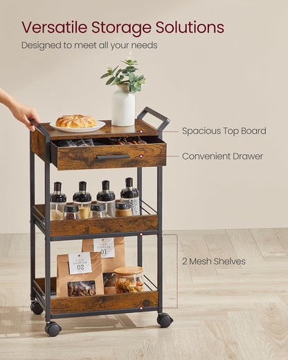 VASAGLE  3-Tier Cart with Table Top