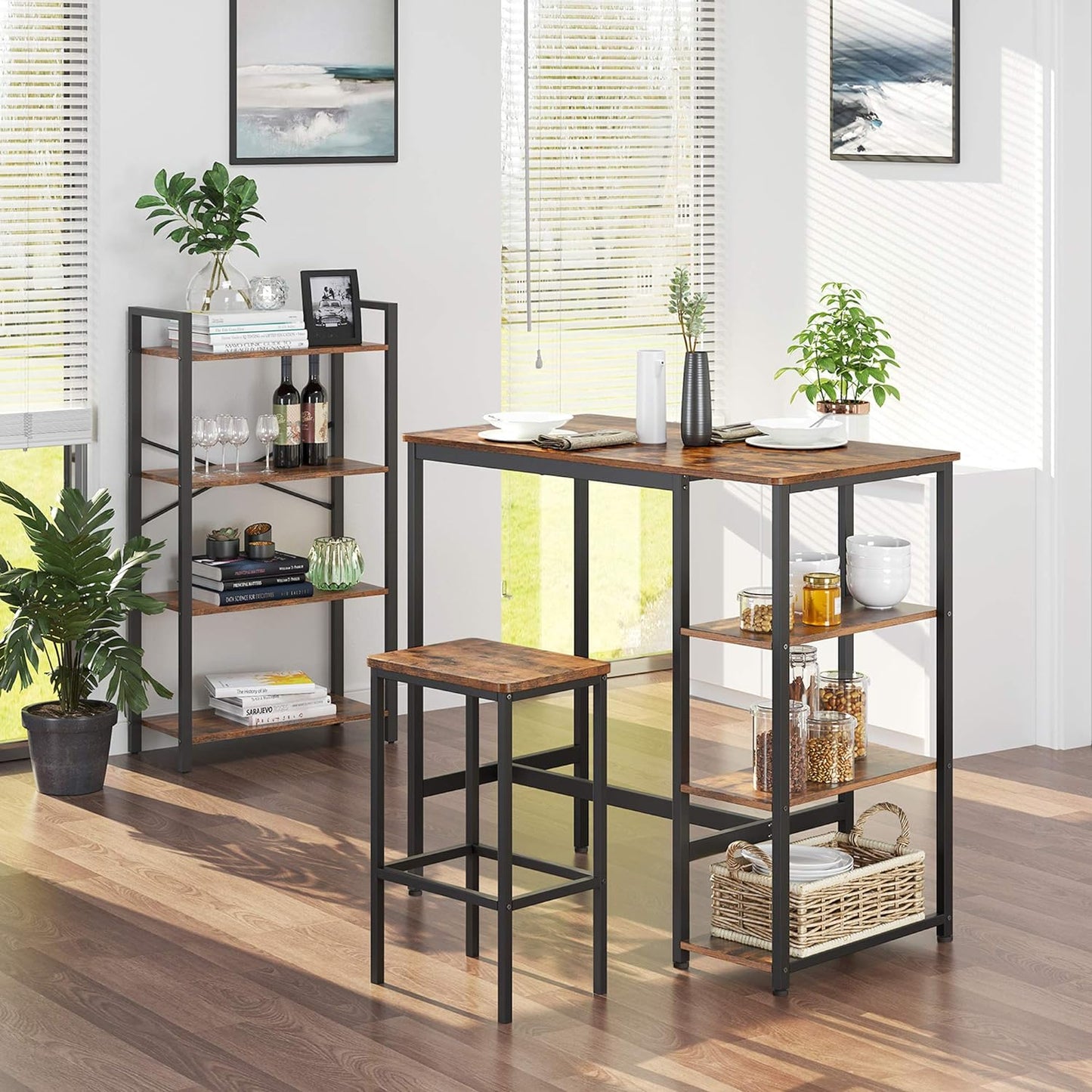 VASAGLE Rectangular Bar Table with 3 Shelves