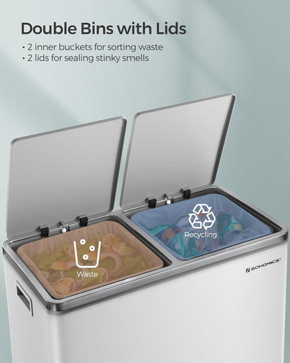SONGMICS Dual Rubbish Bin LTB60WT