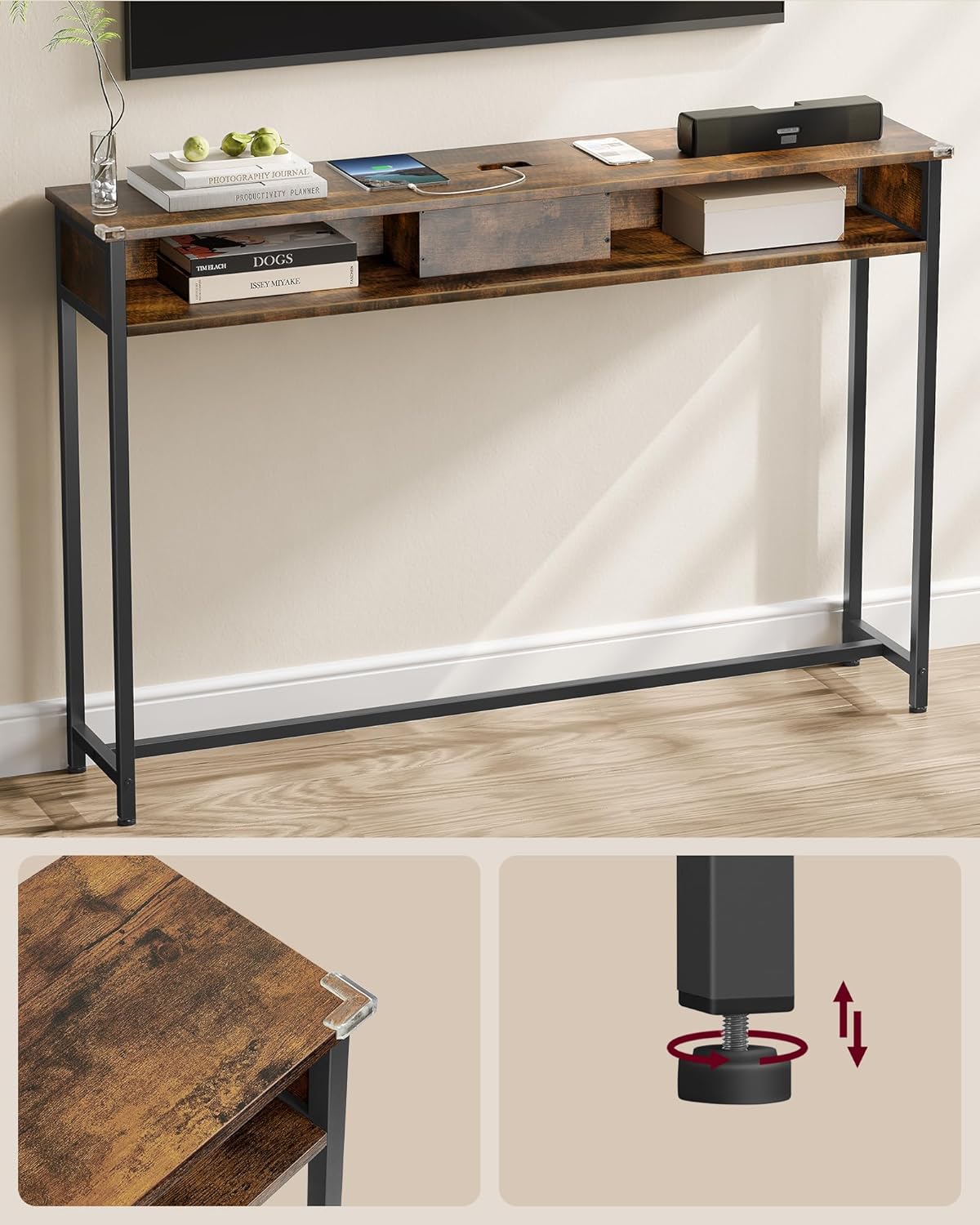 VASAGLE Console Table with Sockets LNT111K01