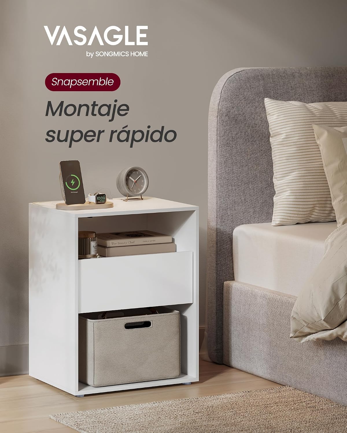 VASAGLE Snapsemble Bedside Table with 1 Drawer (LET777W04)
