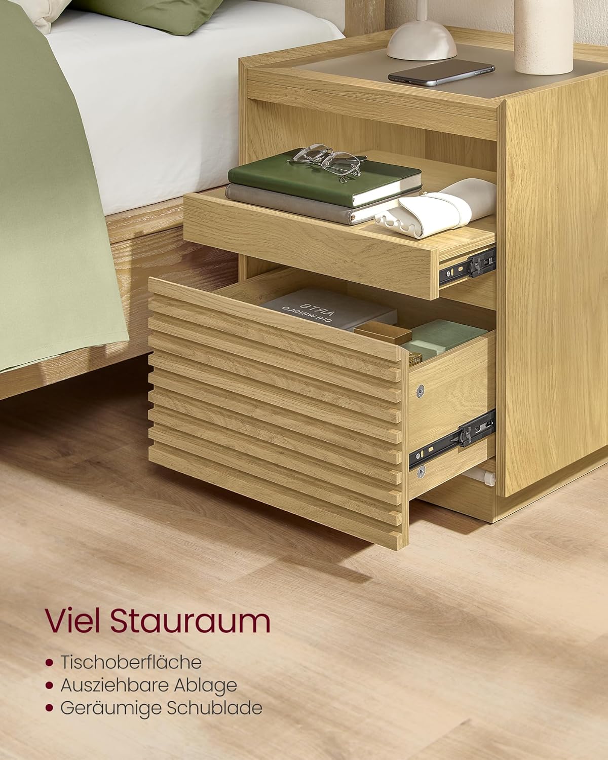 VASAGLE Bedside Table with LED