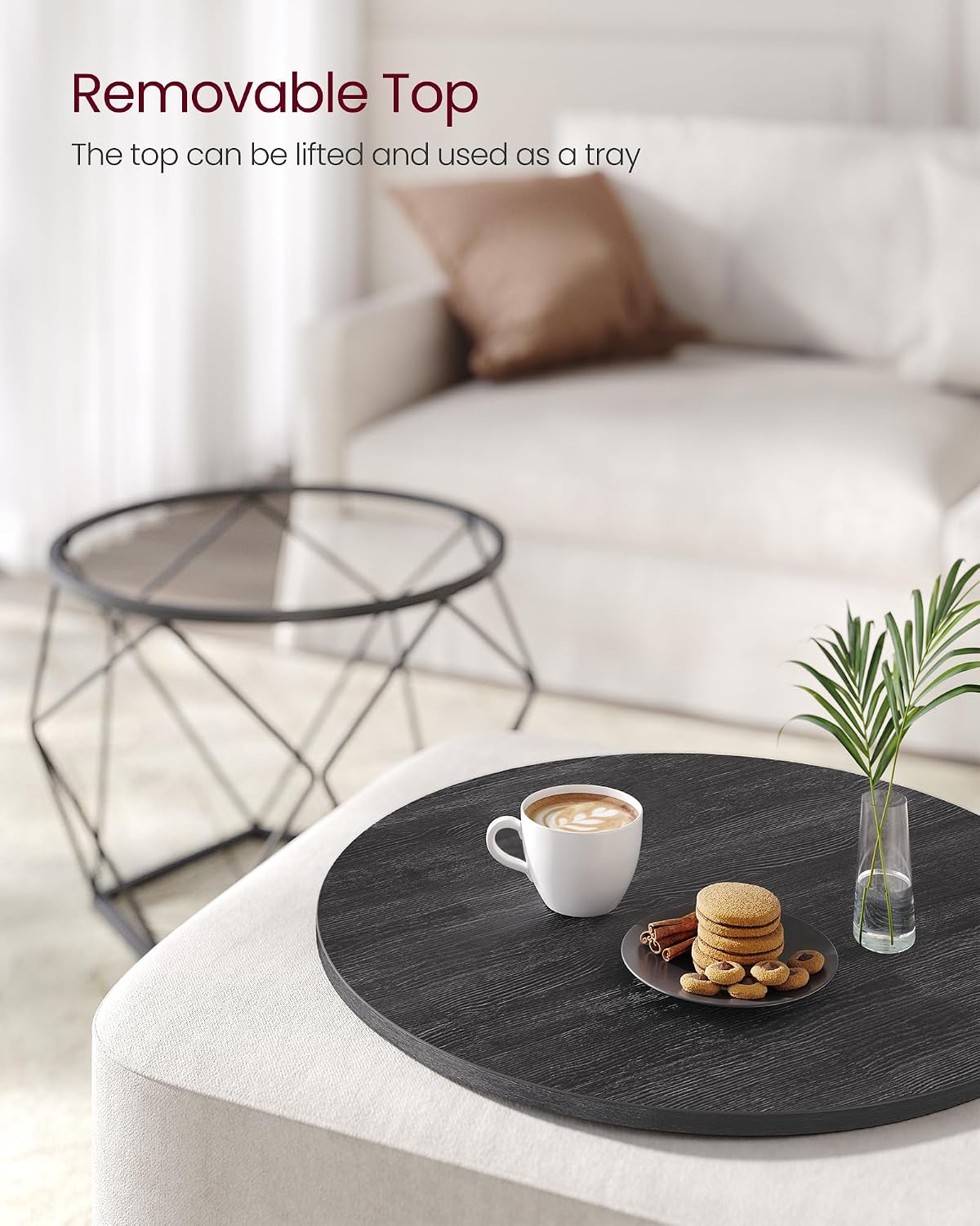 VASAGLE Round Coffee Table, Set of 2 (LET040BA01)