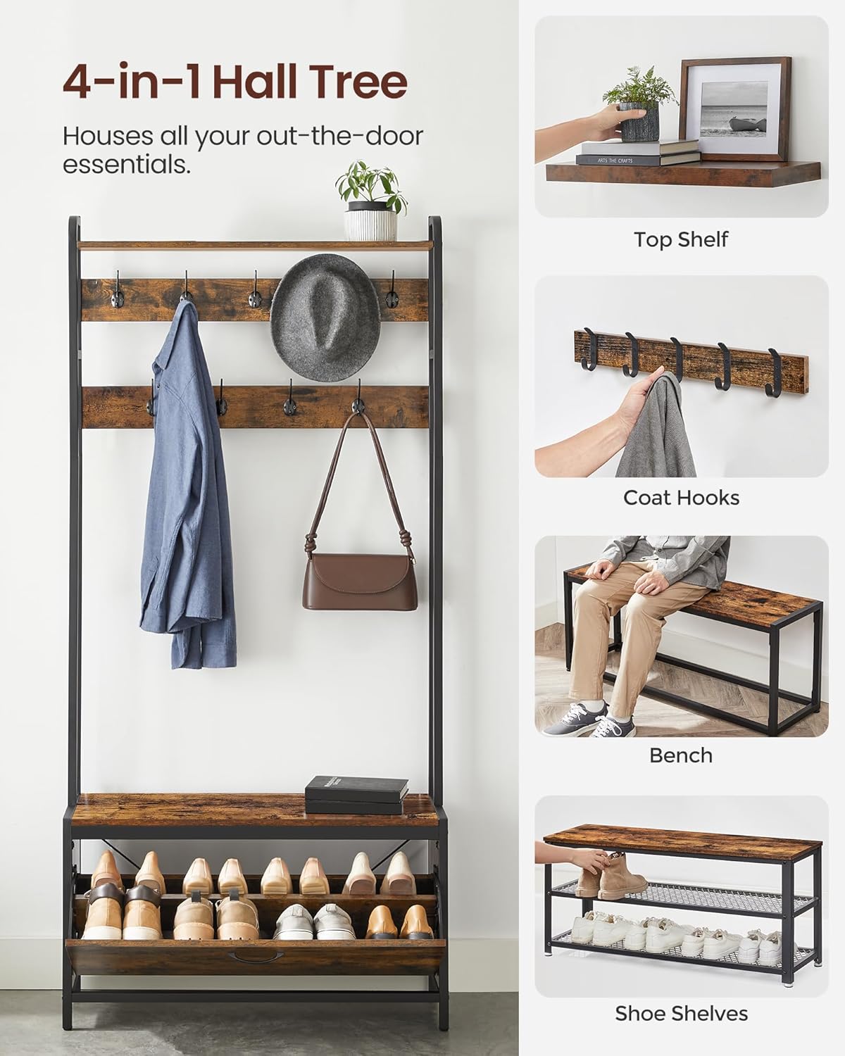 VASAGLE Coat Rack with Shoe Storage