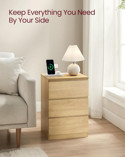 VASAGLE Bedside Table with Power Strip