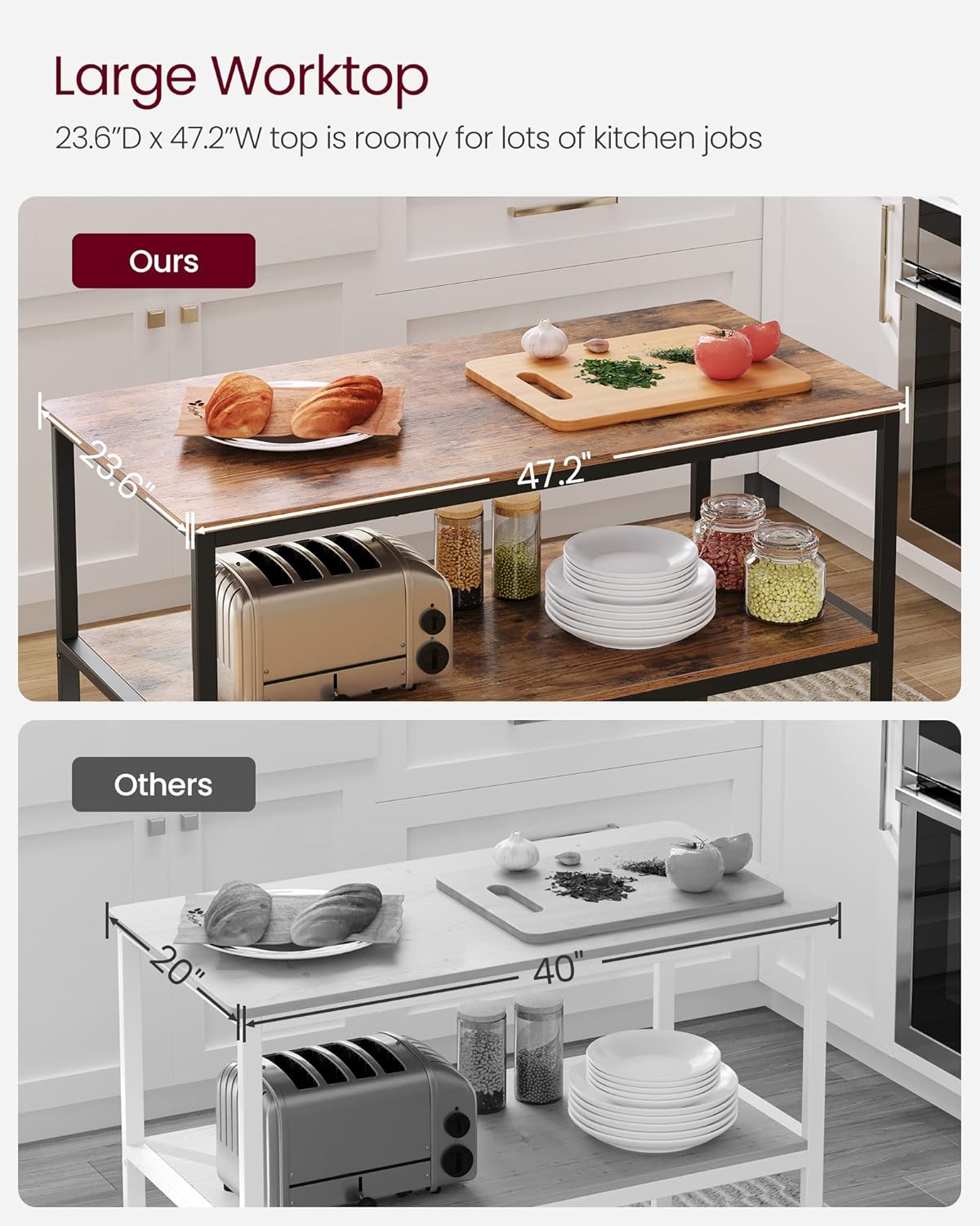 VASAGLE Kitchen Island with 3 Shelves KKI01BX