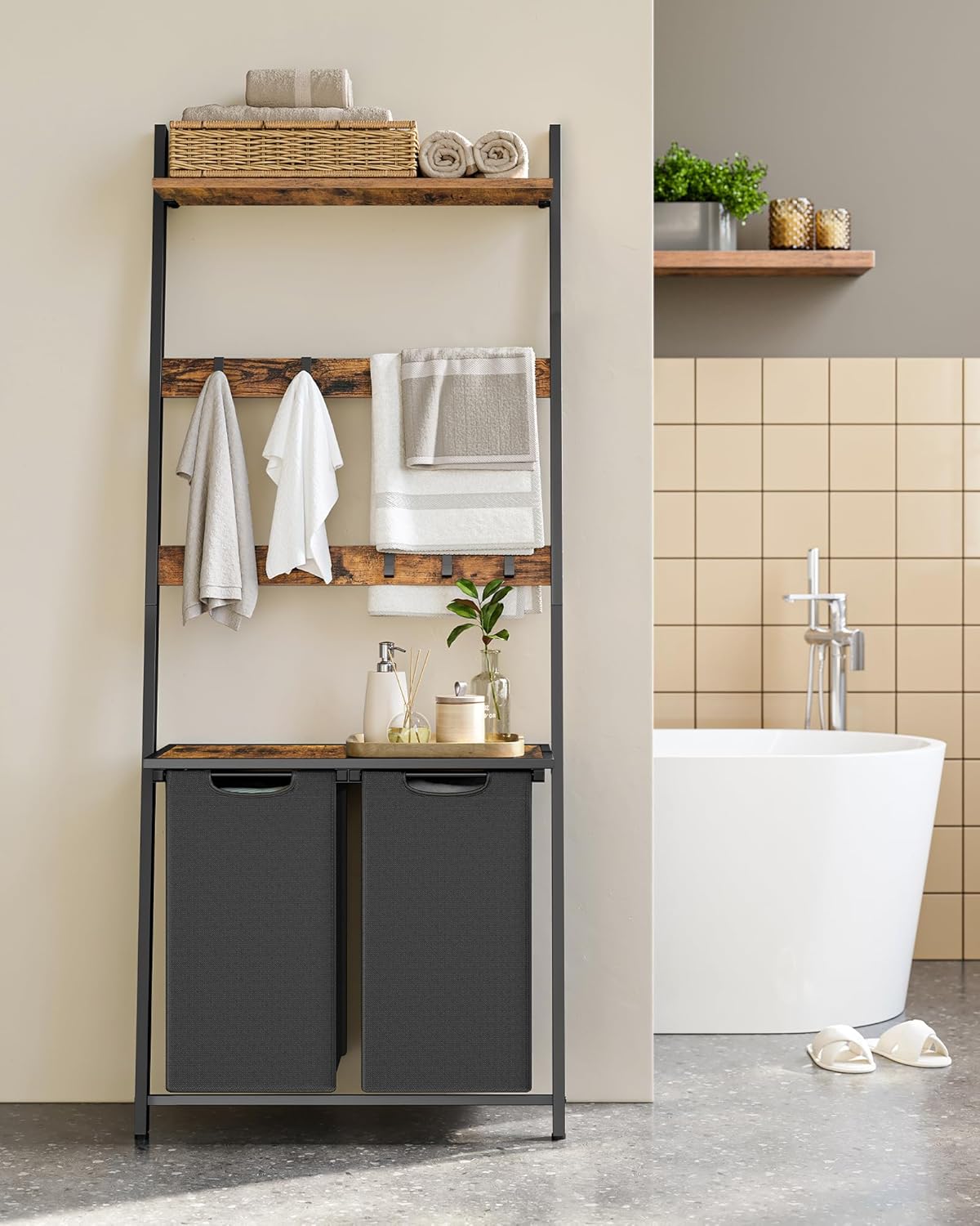 VASAGLE Laundry Basket with Towel Ladder BLH221B01