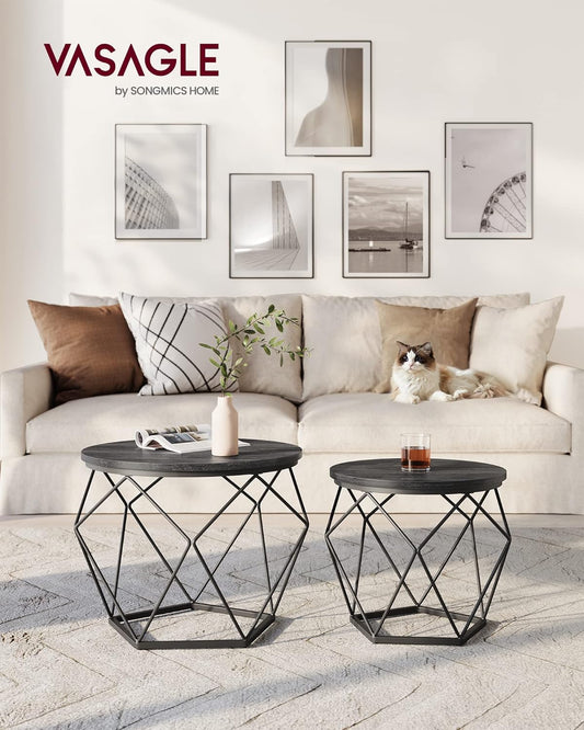 VASAGLE Round Coffee Table, Set of 2 (LET040BA01)