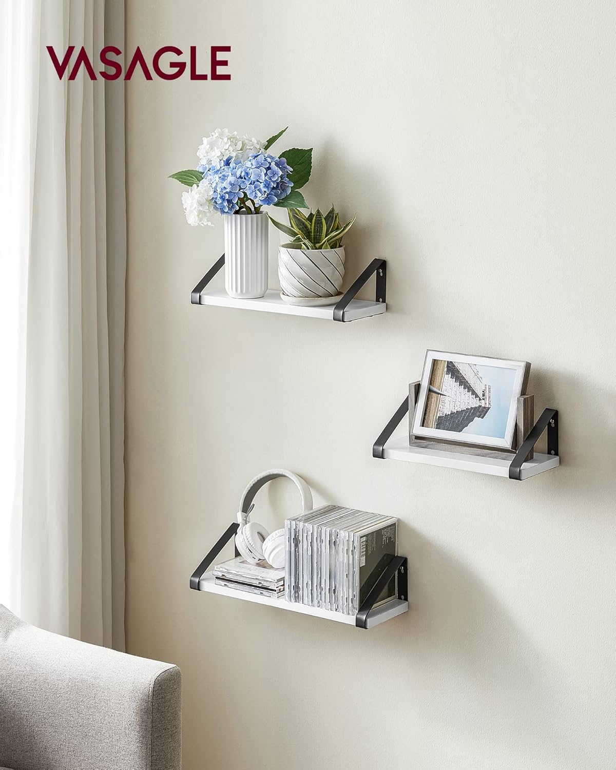 VASAGLE Set of 3 Wall Shelves LWS033B11