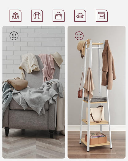 VASAGLE Coat Stand, Coat Rack with 8 Double Coat Hooks (LCR080W09)