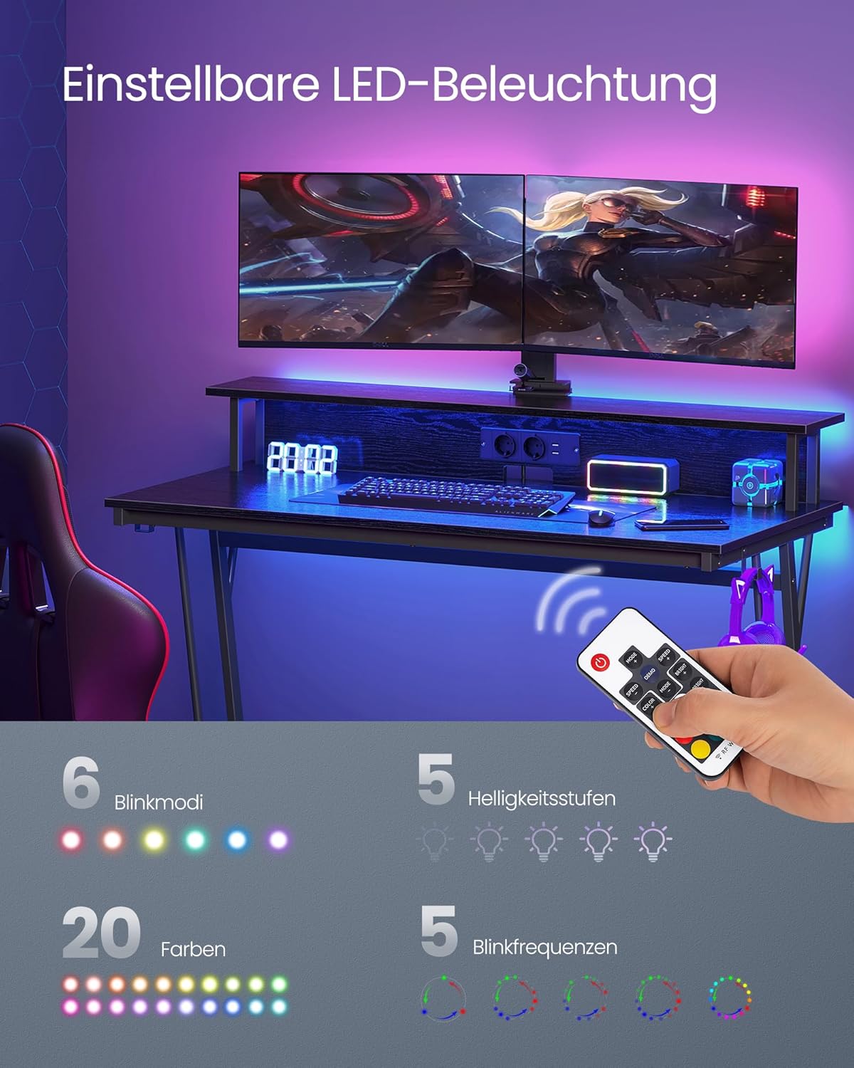 VASAGLE Gaming Computer Desk LWD192B56