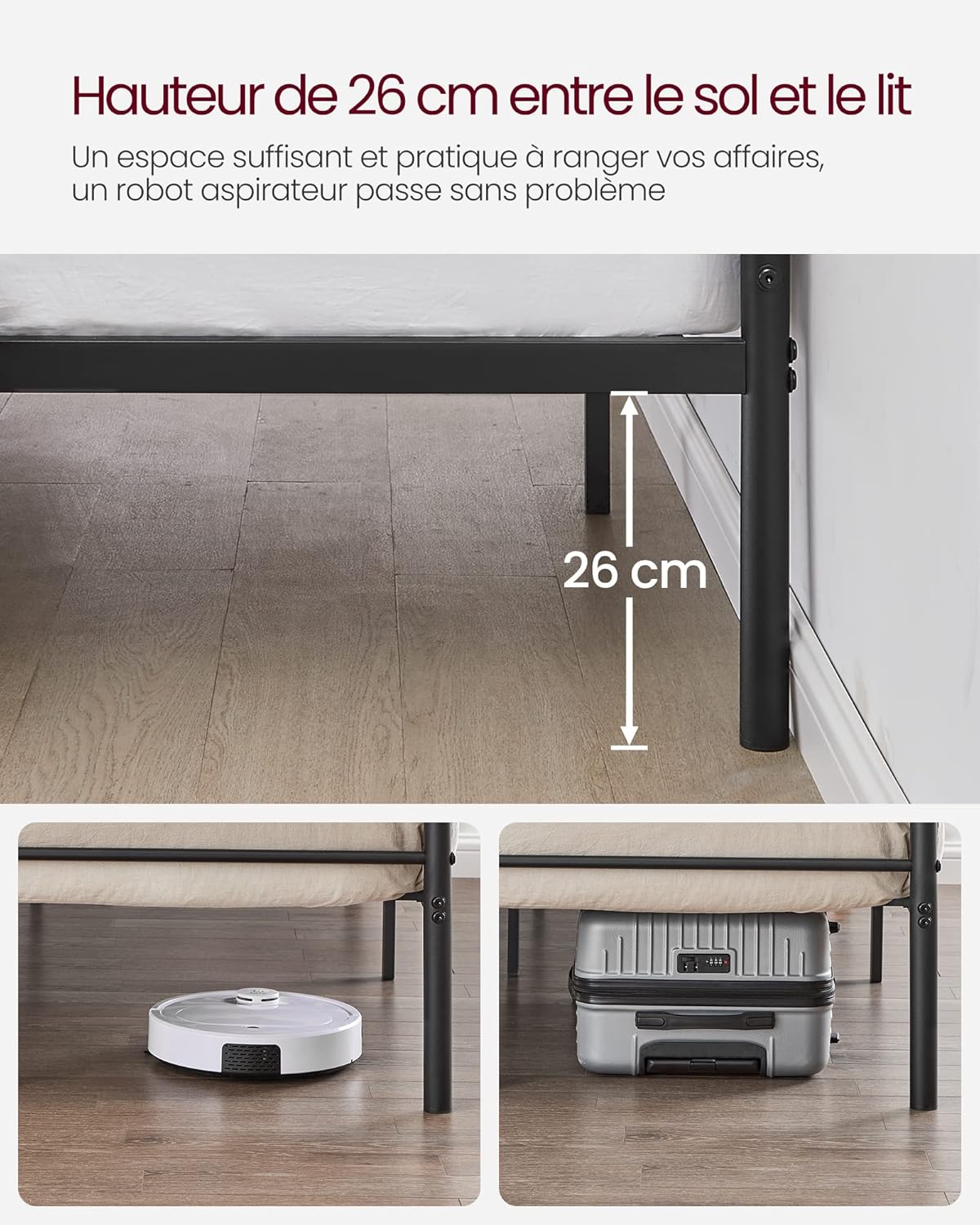 VASAGLE Bed with Metal Base RMB063B01