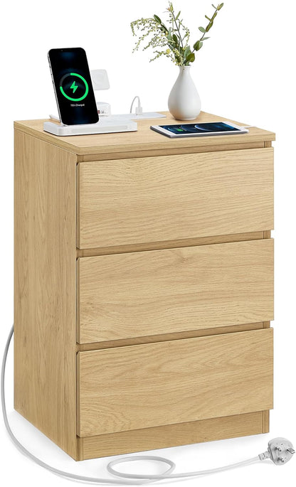 VASAGLE Bedside Table with Power Strip